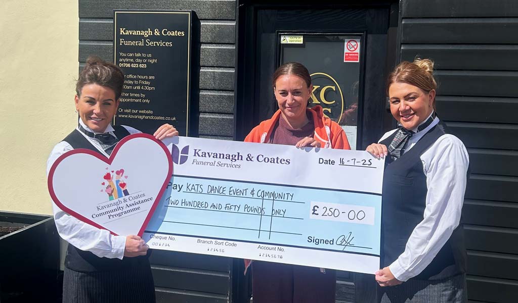 Kavanagh & Coates Funeral Services awarded Kat Dance and Events with £250 to support local dance activities.